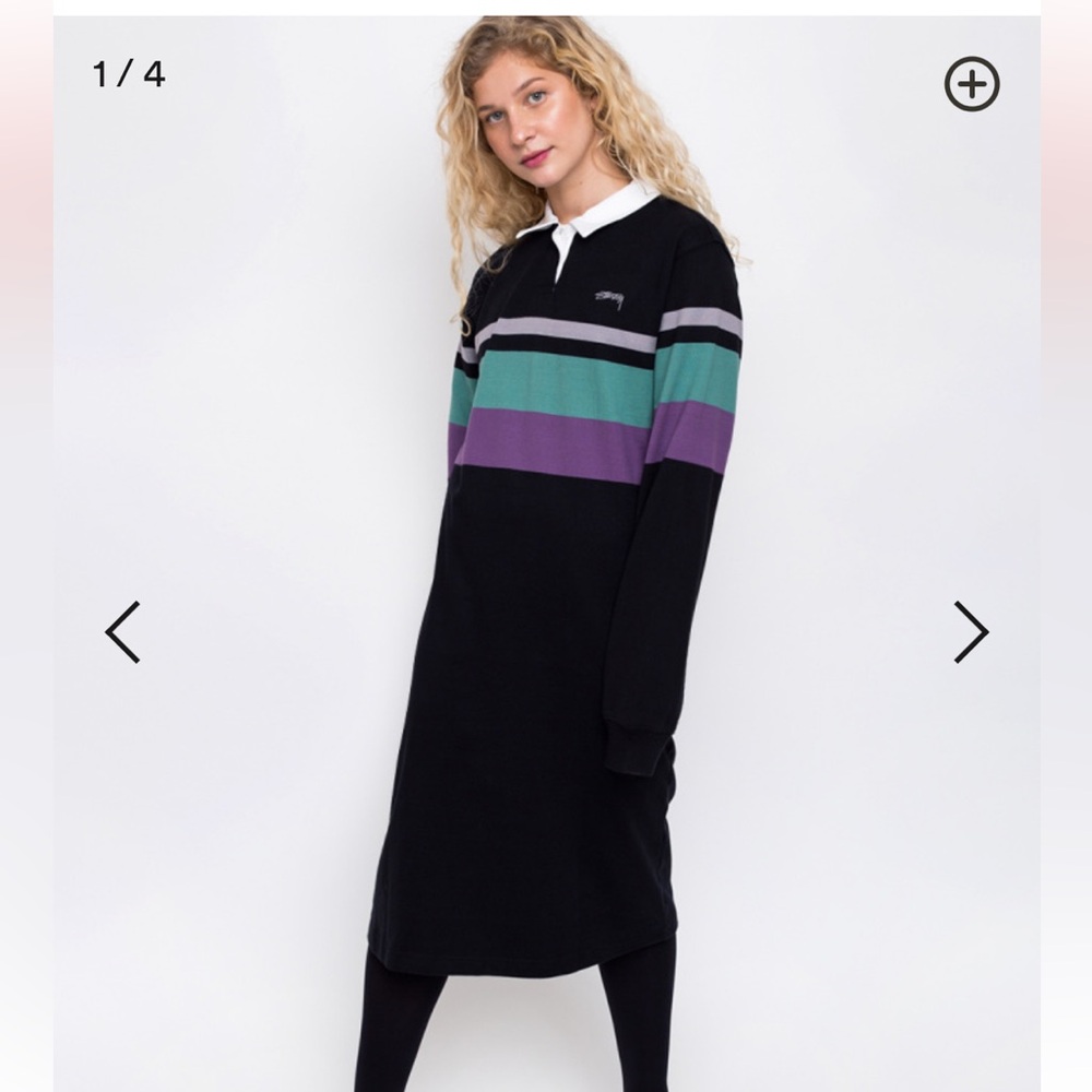 NWT Stussy Rosewood Rugby Polo Striped longsleeve Dress size Small - Picture 9 of 10